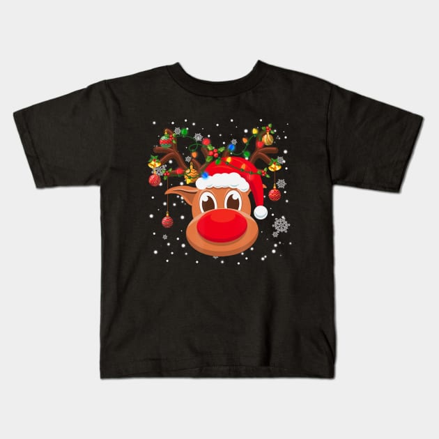 Rudolph Red Nose Reindeer Santa Christmas Kids T-Shirt by Mitsue Kersting